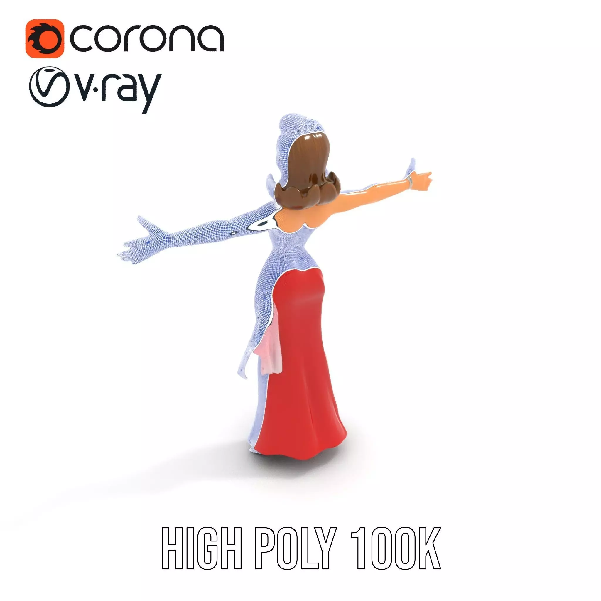 Elegant Lady in Red Dress Model Pack Low-poly 3D model_31