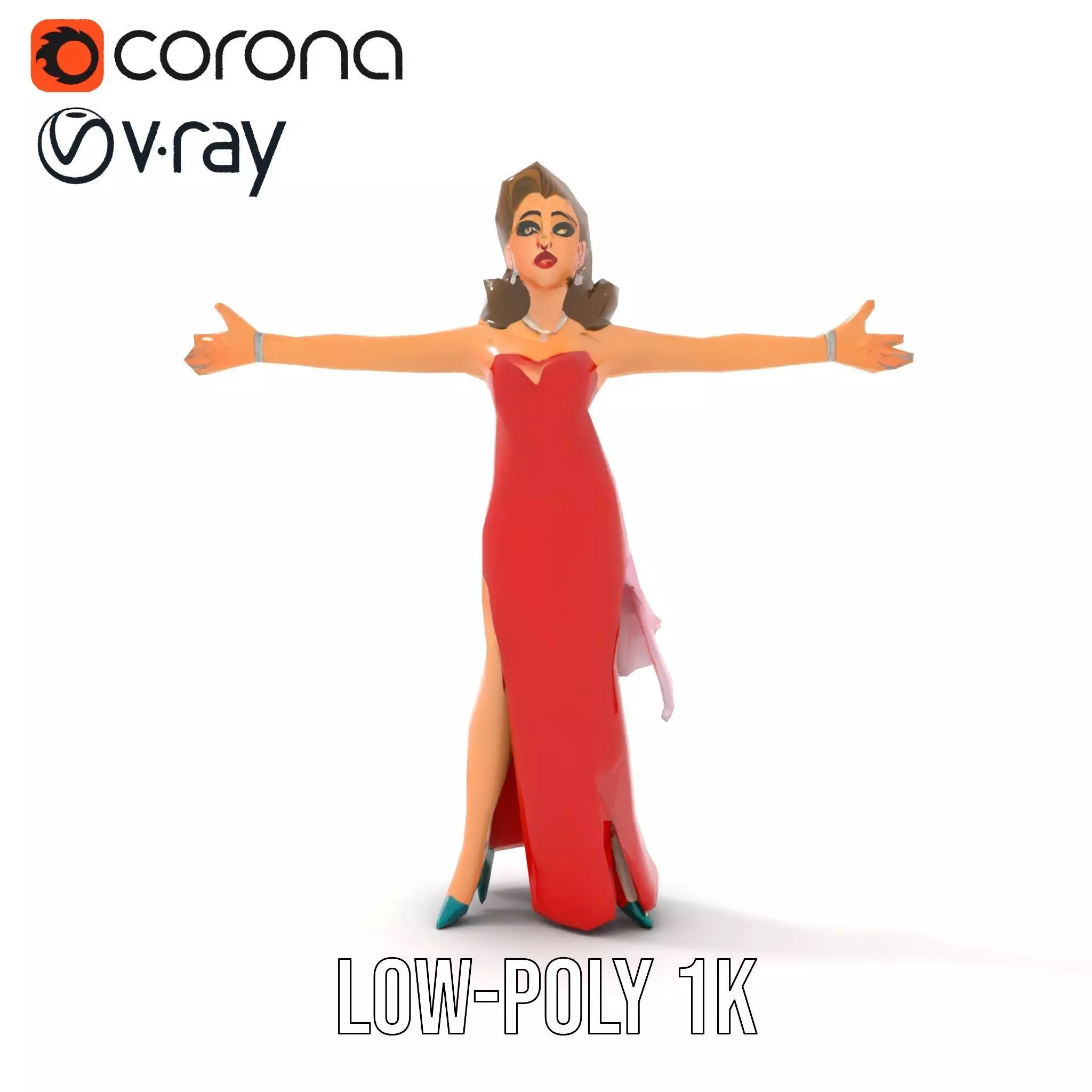 Elegant Lady in Red Dress Model Pack Low-poly 3D model_16