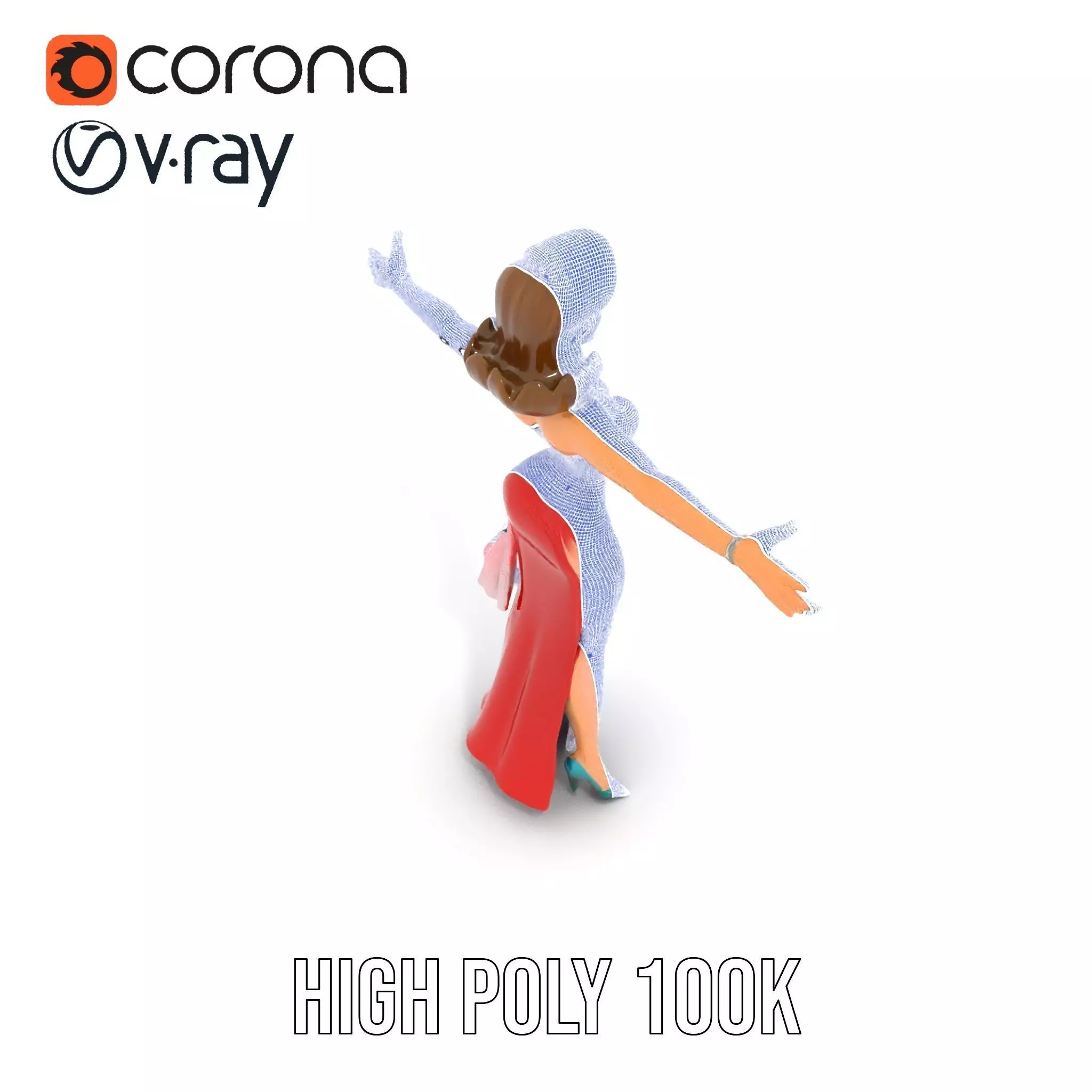 Elegant Lady in Red Dress Model Pack Low-poly 3D model_25