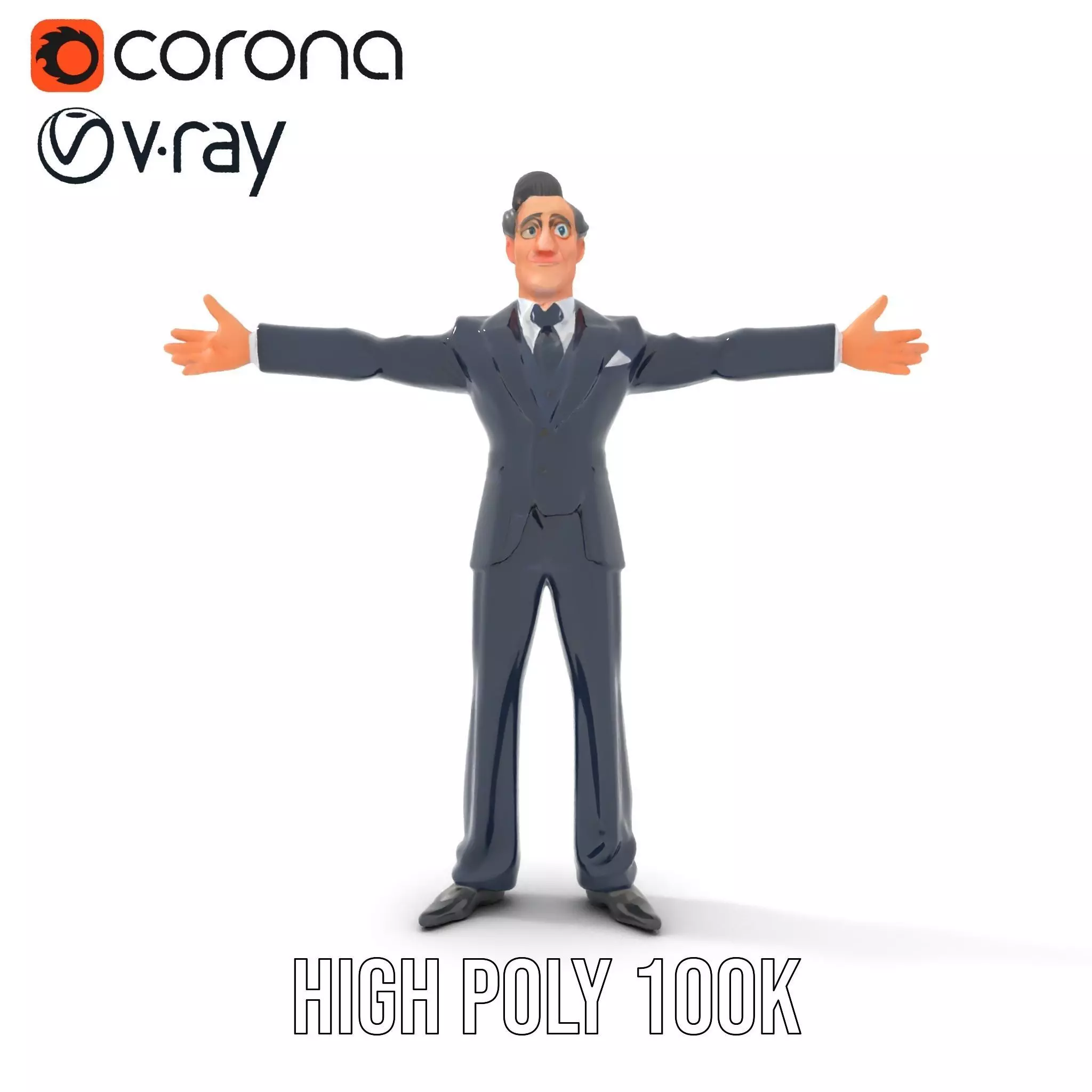 Cartoon Businessman Character in Suit Model Pack Low-poly 3D model_14