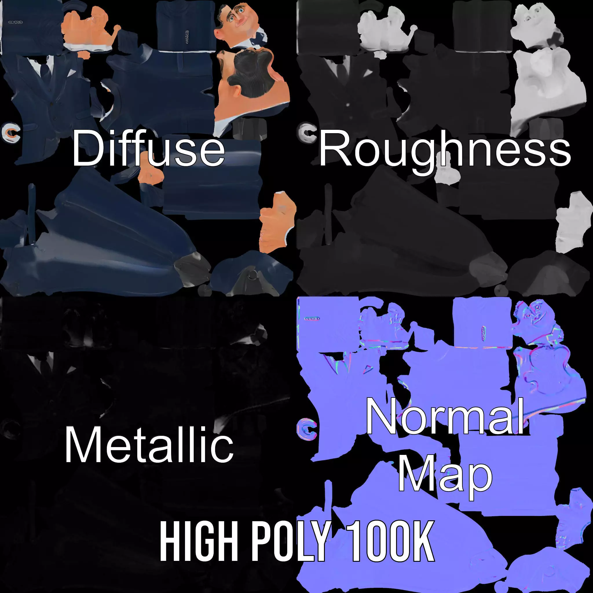 Cartoon Businessman Character in Suit Model Pack Low-poly 3D model_3