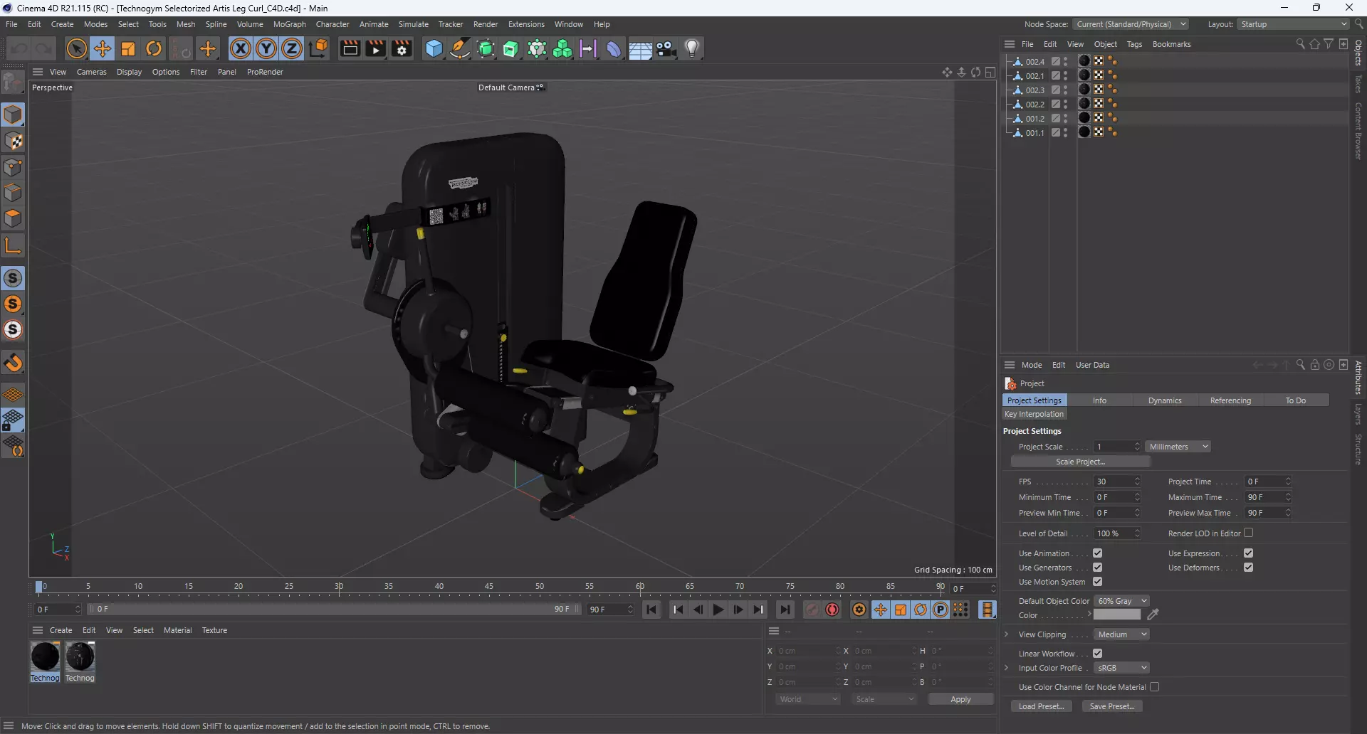 Technogym Selectorized Artis Leg Curl 3D model_12