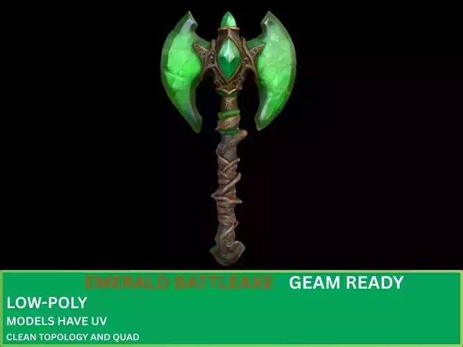 Emerald Battleaxe Low-poly 3D model