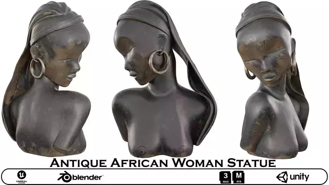 Antique African Woman Statue - Tribal Bust 