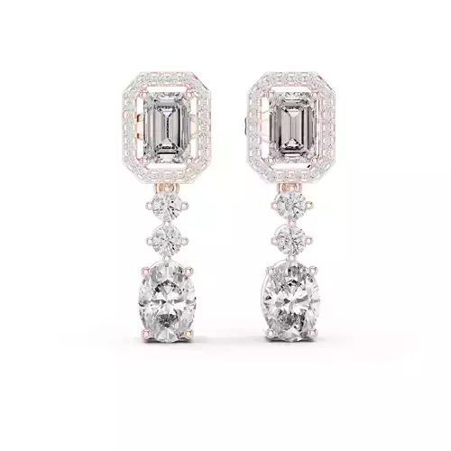 Emerald Oval Round Diamond Earring 3DM STL Video 3D print model