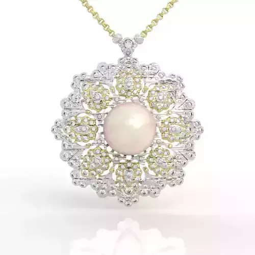Perfect Vintage Flower Pearl Diamond Pendant