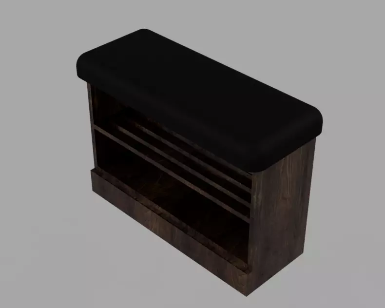 Wooden Shoe Bench with Open Storage Shelves 3D model_0