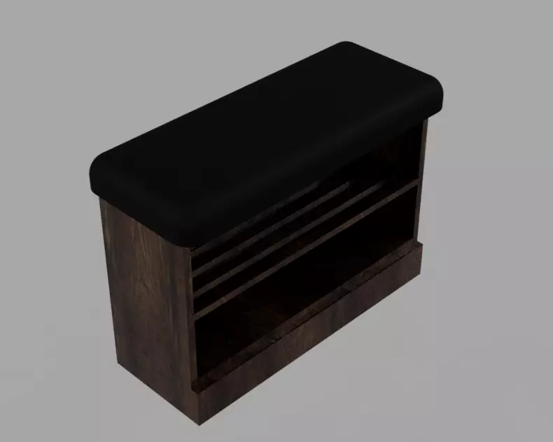 Wooden Shoe Bench with Open Storage Shelves 3D model_1