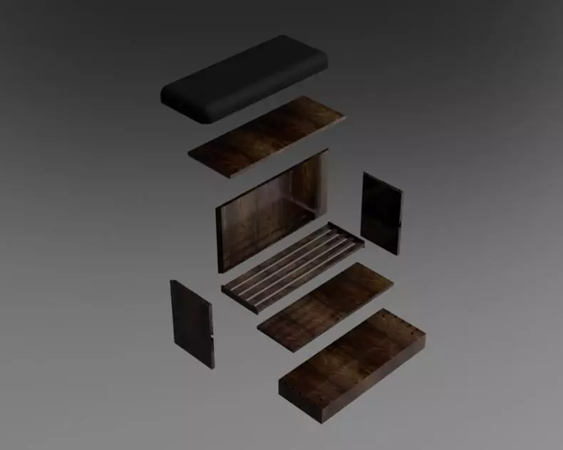 Wooden Shoe Bench with Open Storage Shelves 3D model_3