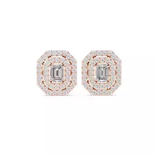 Emerald Cut Diamond Halo Earring 3DM STL Video 3D print model