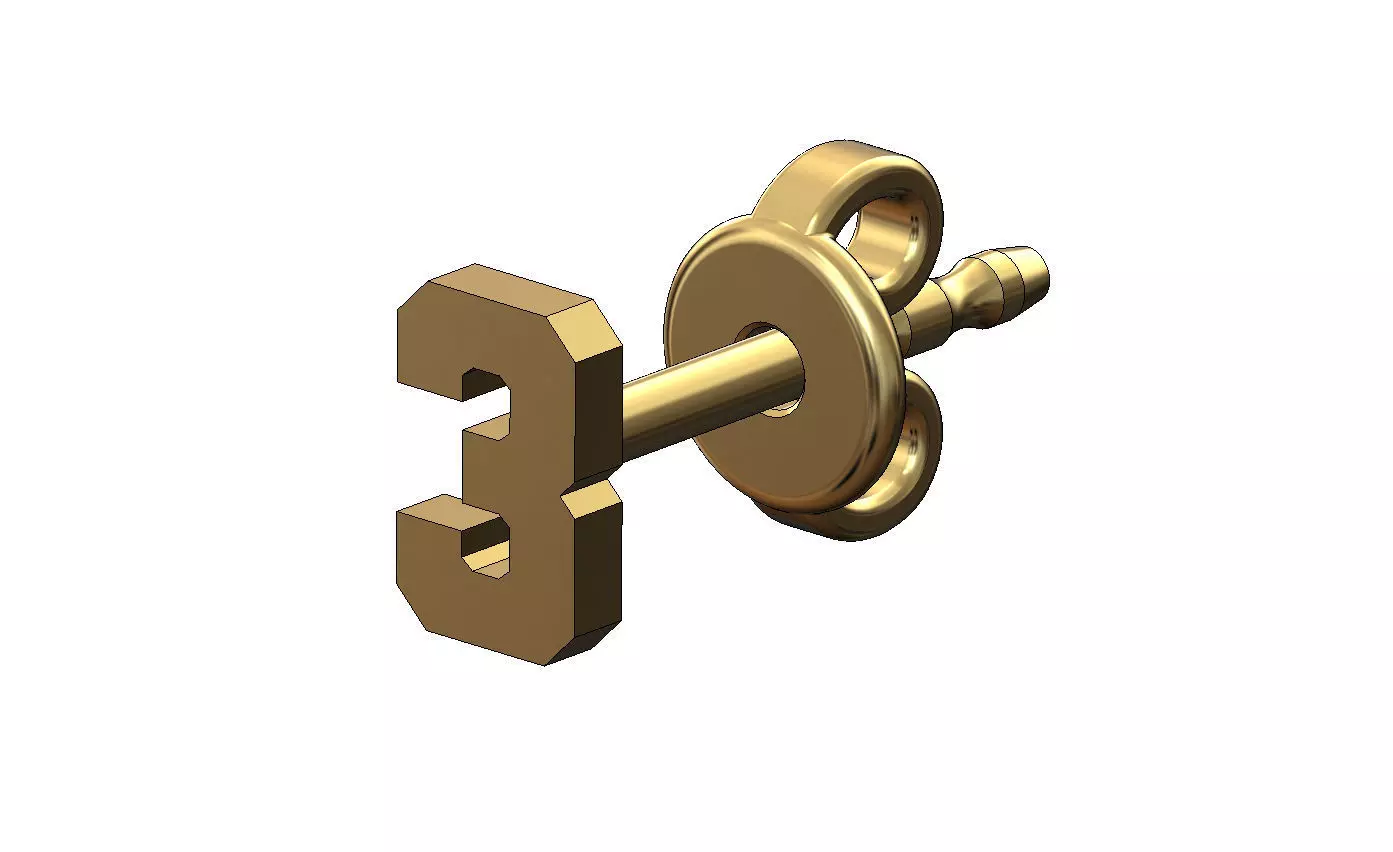3 three number varsity font stud earring 3D print model