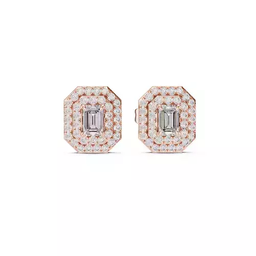 Emerald Diamond Double Halo Earring 3DM STL Video 3D print model