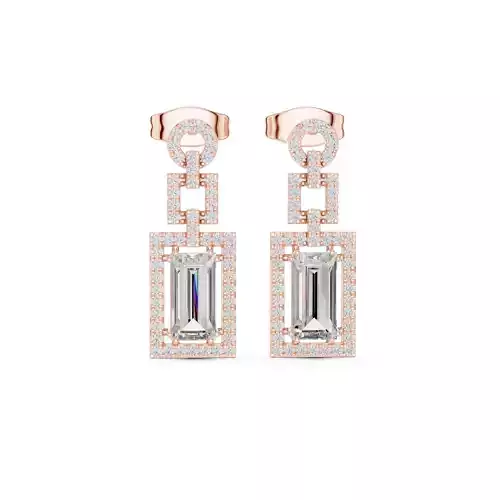 baguette Cut Diamond Halo Stud Earring 3DM STL Video 3D print model