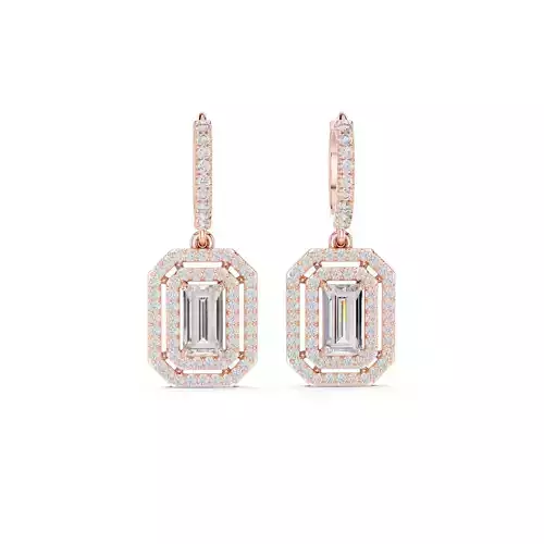 Baguette Cut Diamond Halo Stud Earring 3DM STL Video 3D print model