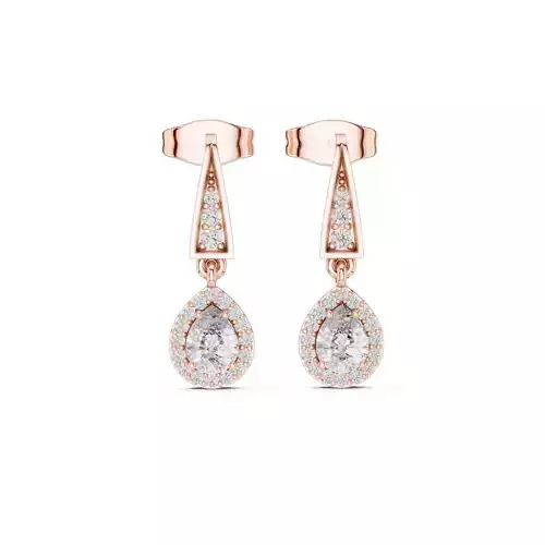 Pear Cut Diamond Halo Earring 3DM STL Video