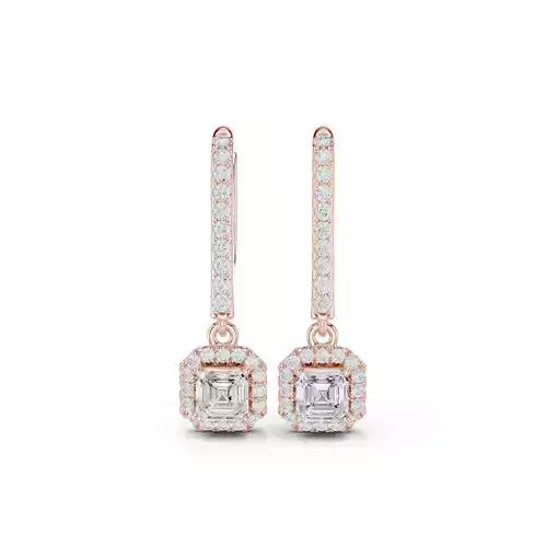 Asscher Diamond Round Halo Earring 3DM STL Video 3D print model