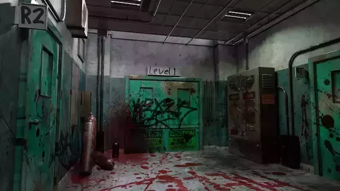 Old Hospital Corridor Low-poly 3D model