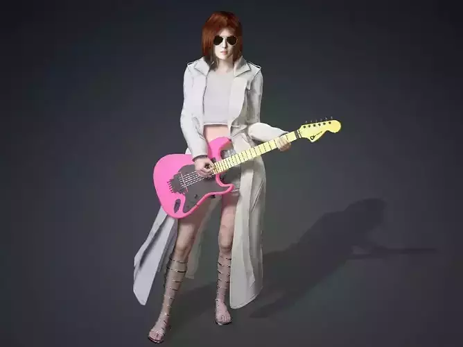 A woman is playing the guitar