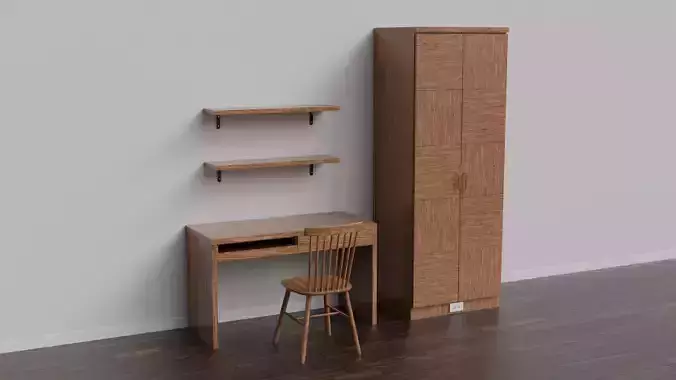 Bedroom Wood Desk Set And Wardrobe Closet