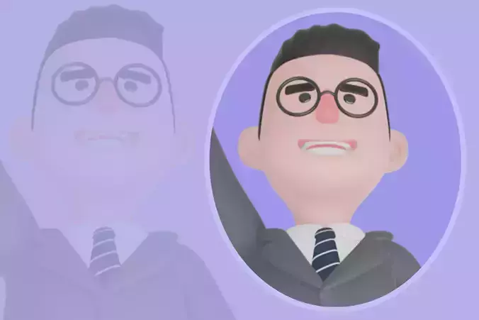 Stylized 3D Male Teacher Character - Cartoon Red Flag Pose