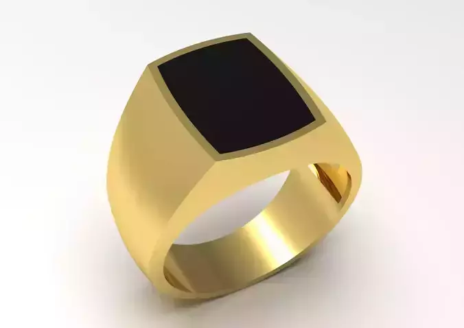 Man Gold Signet STL Ring with Onyx Stone Model mr0246