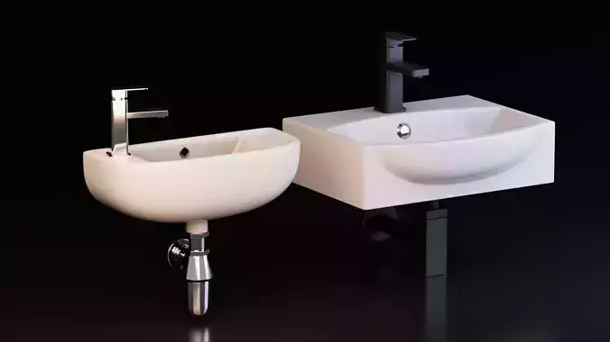 Wall Mounted Basins with Faucets Low-poly 3D model