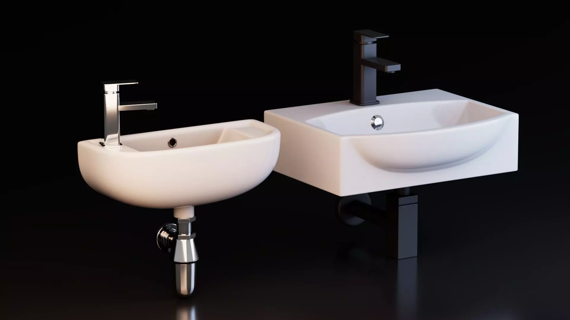 Wall Mounted Basins with Faucets Low-poly 3D model_0