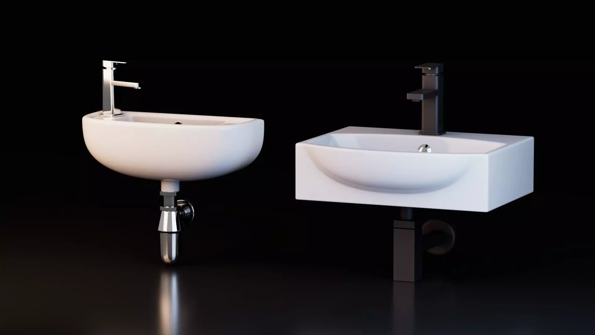 Wall Mounted Basins with Faucets Low-poly 3D model_1