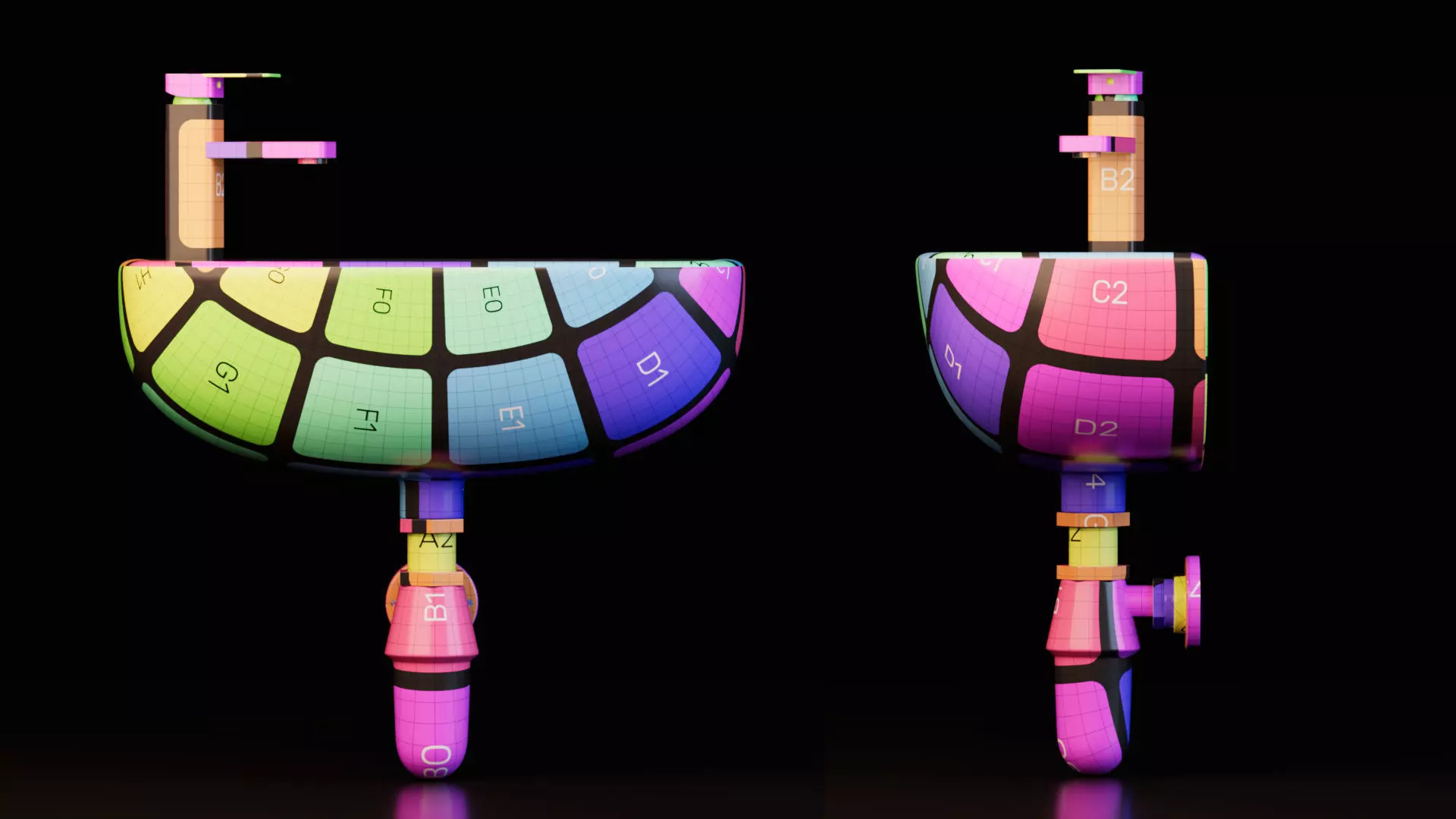 Wall Mounted Basins with Faucets Low-poly 3D model_18