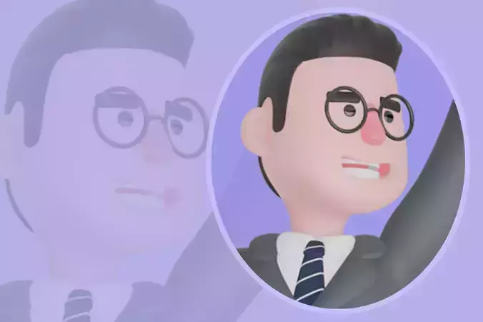 Stylized 3D Male Teacher Character - Cartoon Waving Red Flag