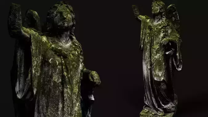 broken statue angel mossy tombstone PBR photogrammetry