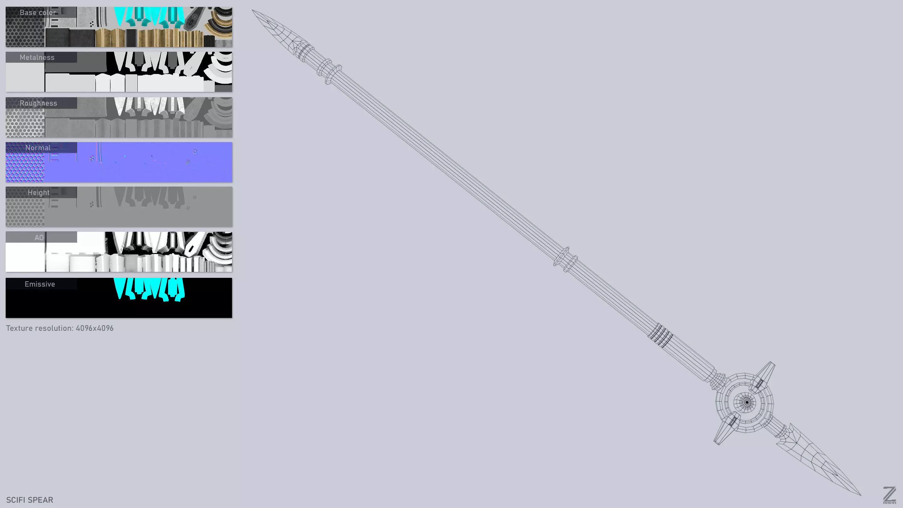 Scifi spear Low-poly 3D model_3