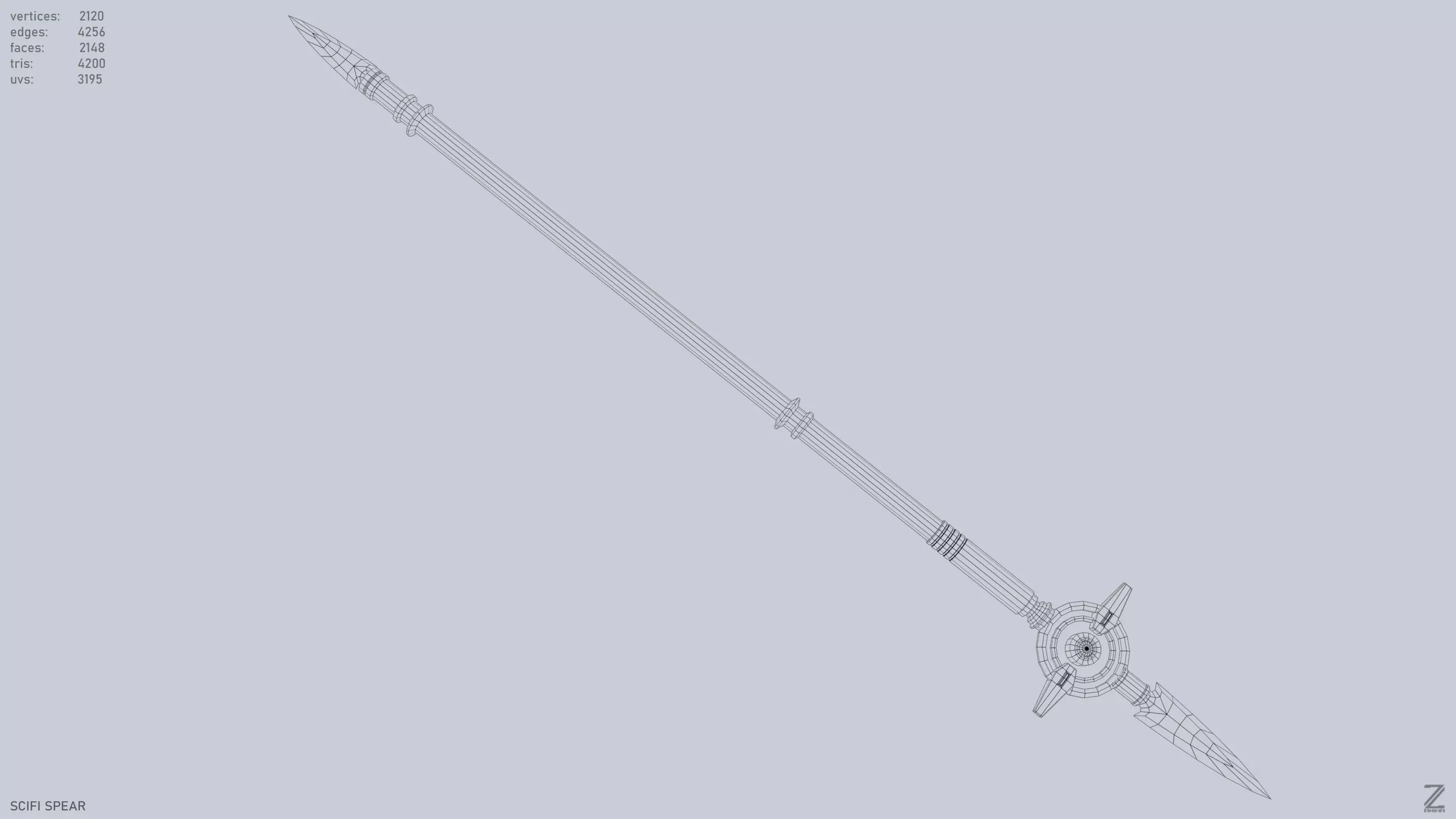 Scifi spear Low-poly 3D model_15