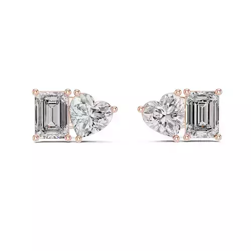 Toi Et Moi Heart and Emerald Diamond Earring 3DM STL Video 3D print model