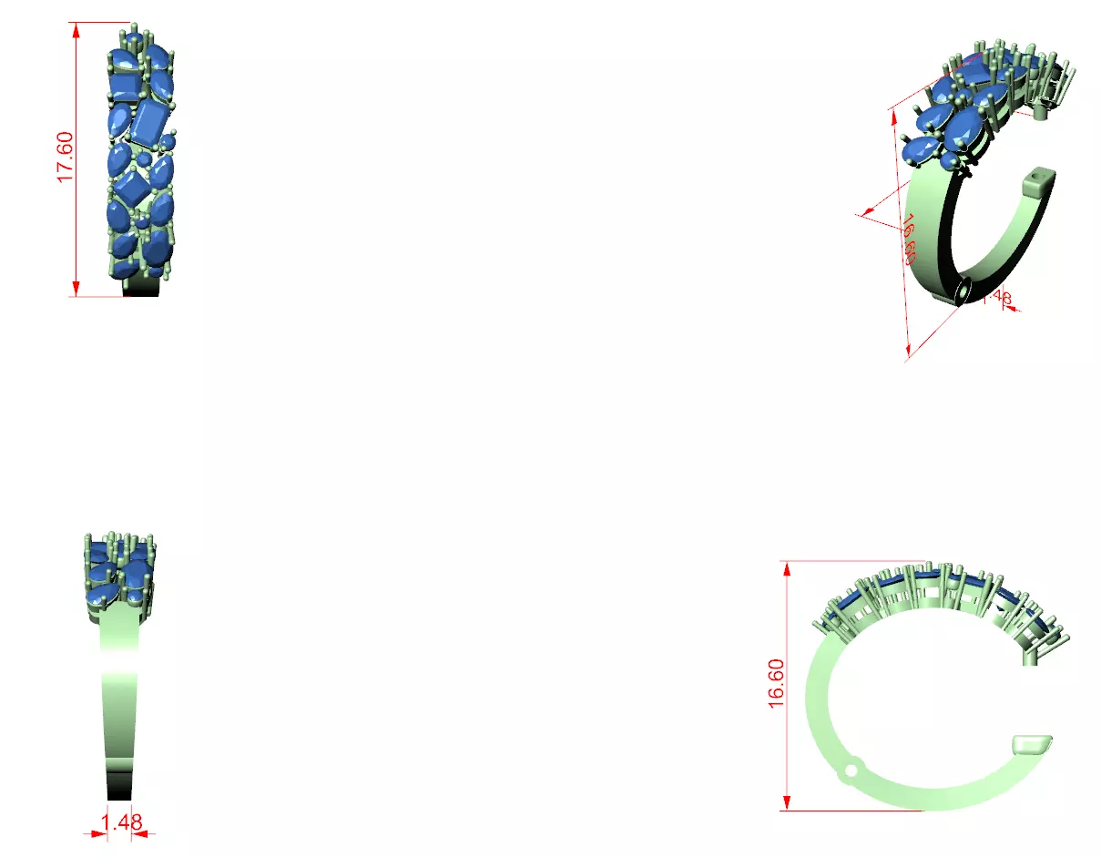 Princess Pear Emerald Oval Round Cluster Earring 3DM STL Video 3D print model_12