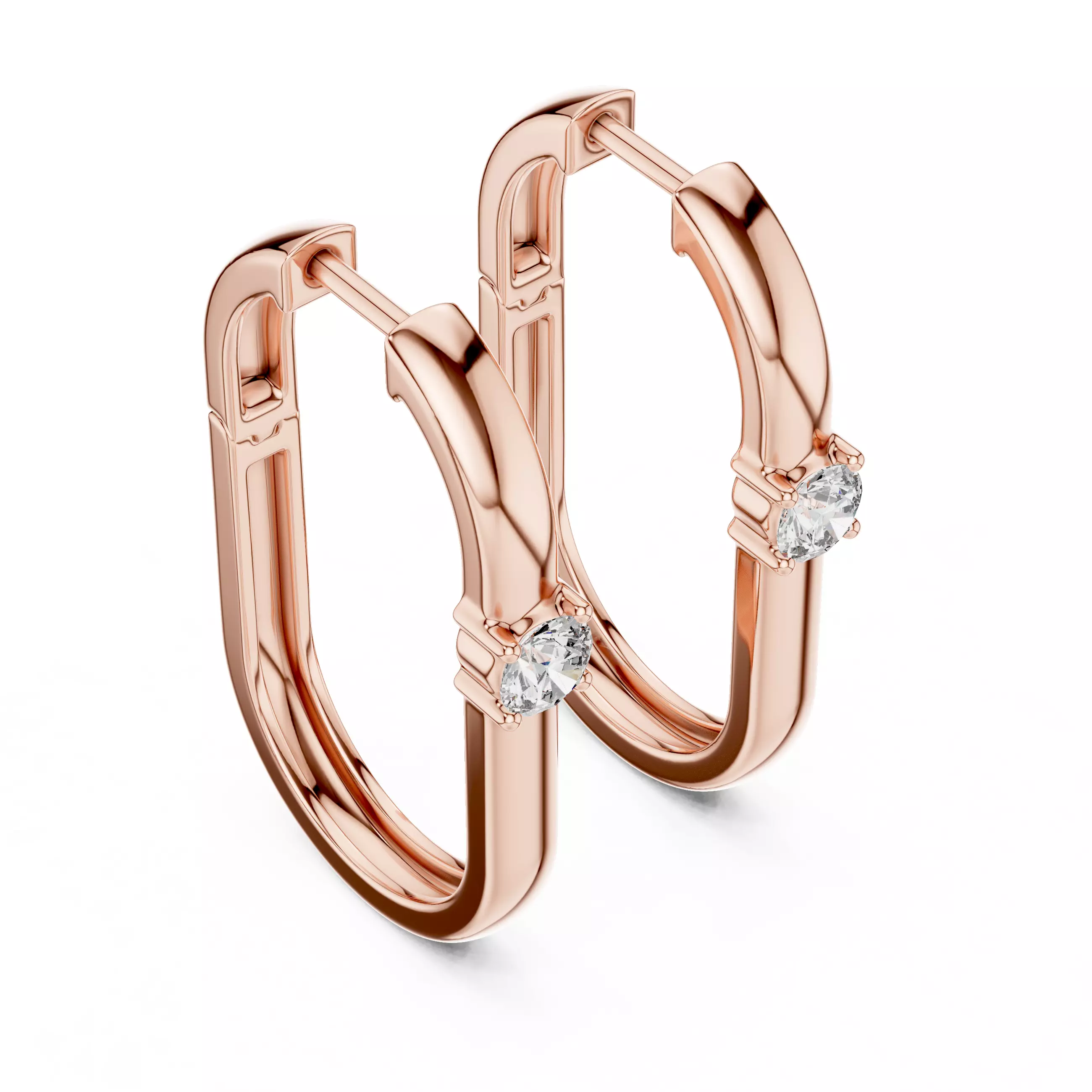 Solitaire Round Diamond Rectangular Earring 3DM STL Video 3D print model_4