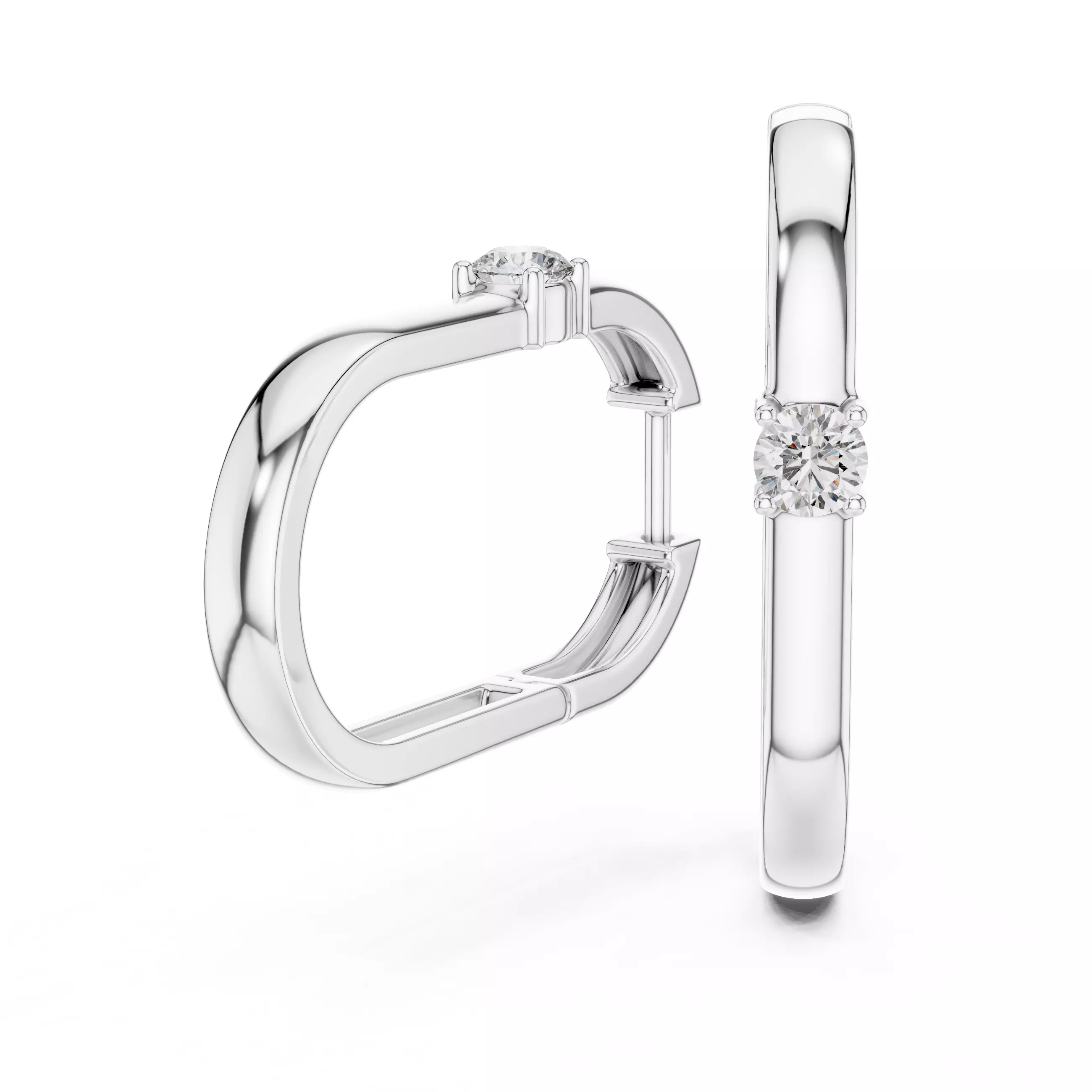 Solitaire Round Diamond Rectangular Earring 3DM STL Video 3D print model_9