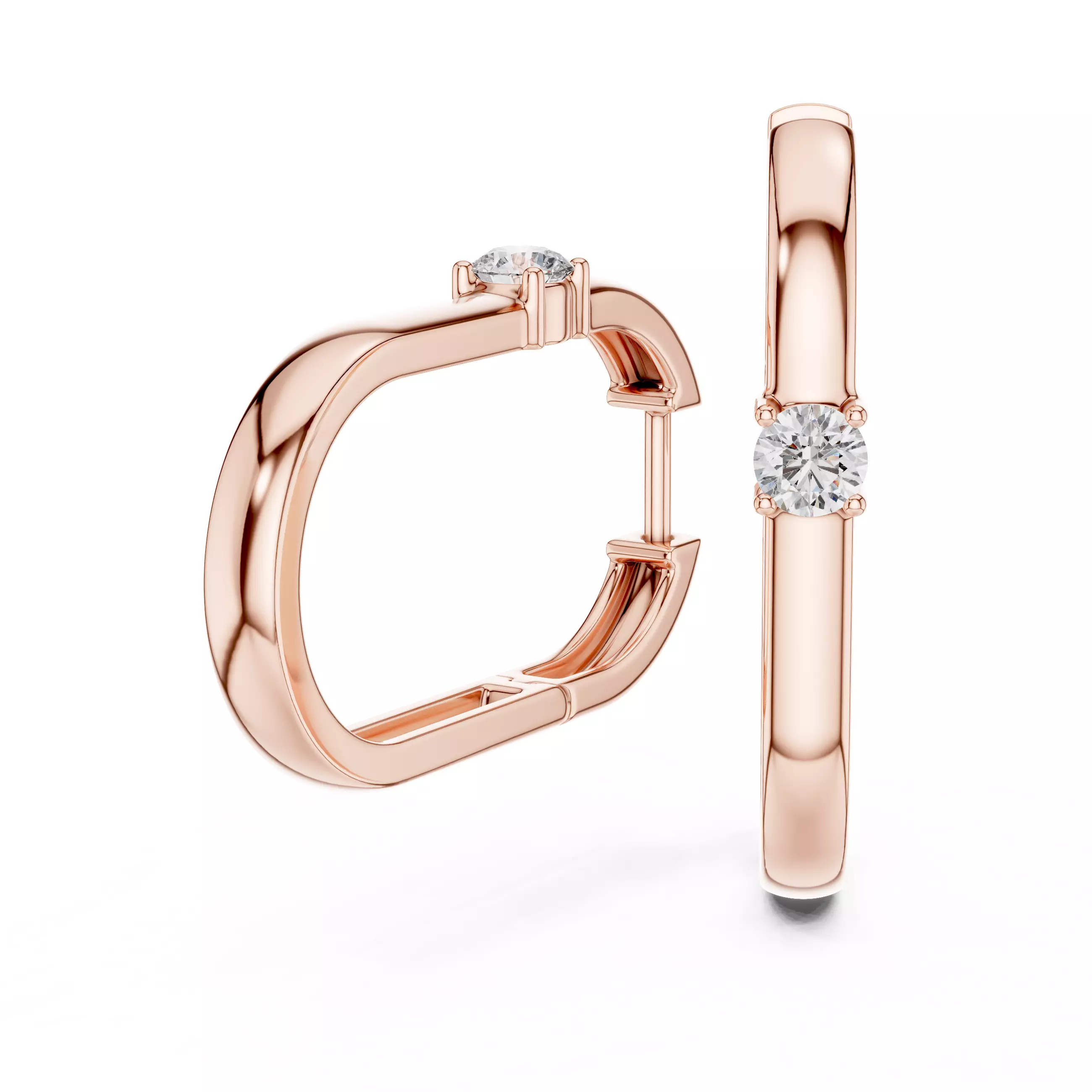 Solitaire Round Diamond Rectangular Earring 3DM STL Video 3D print model_3