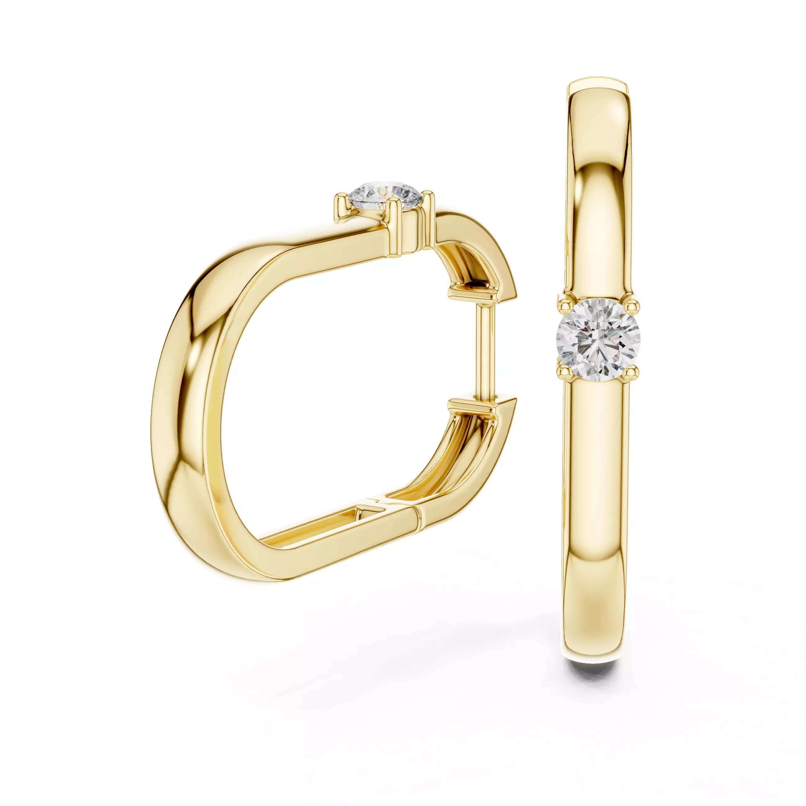 Solitaire Round Diamond Rectangular Earring 3DM STL Video 3D print model_6