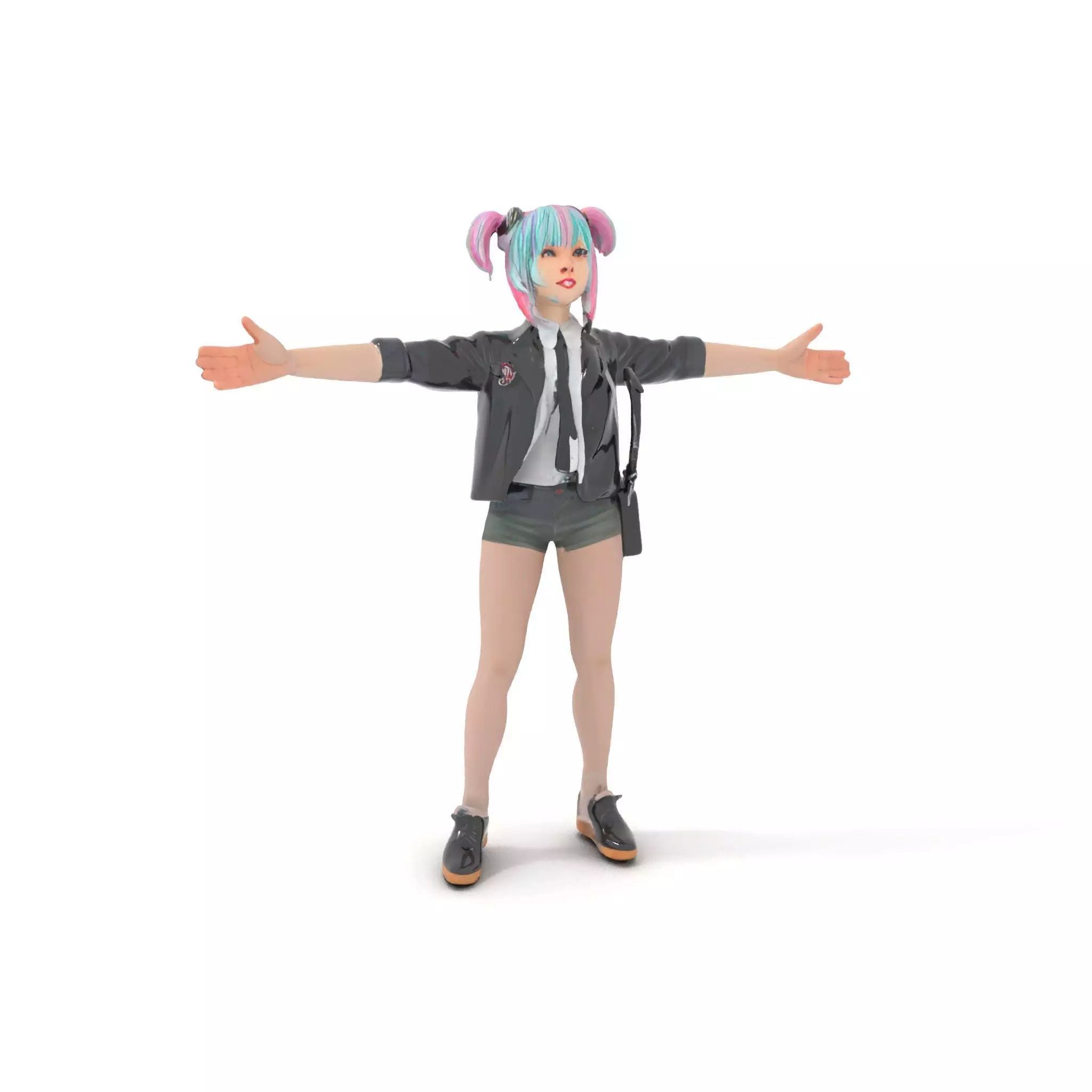 Colorful Anime Character Model Pack with School Uniform Low-poly 3D model_0
