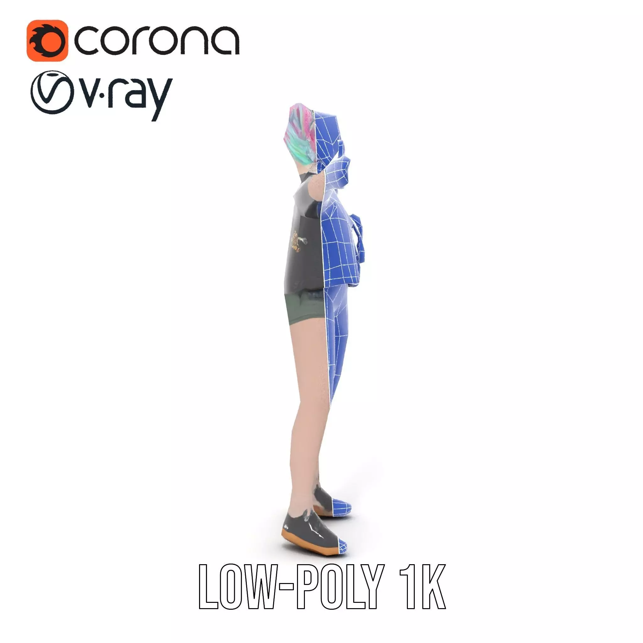 Colorful Anime Character Model Pack with School Uniform Low-poly 3D model_31