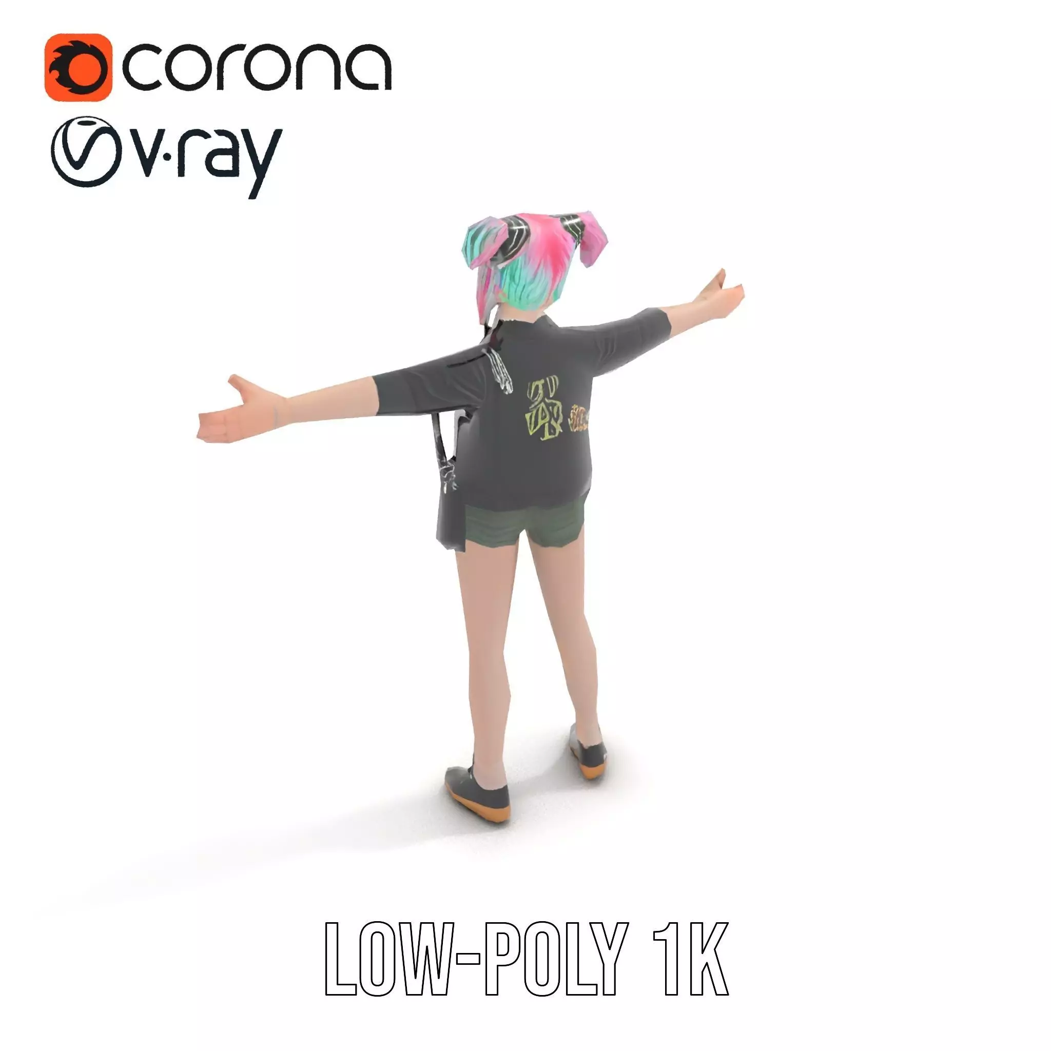 Colorful Anime Character Model Pack with School Uniform Low-poly 3D model_12