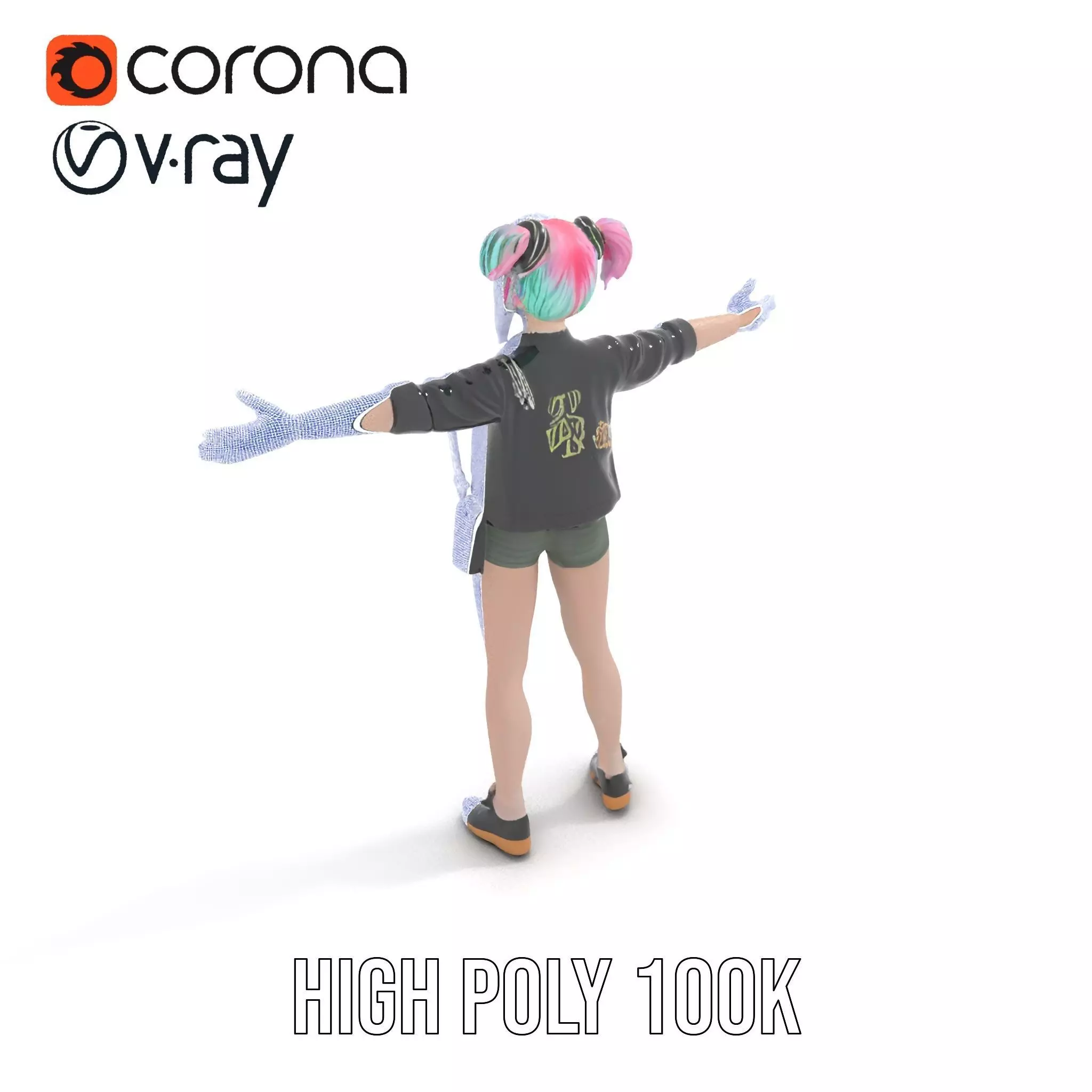 Colorful Anime Character Model Pack with School Uniform Low-poly 3D model_26