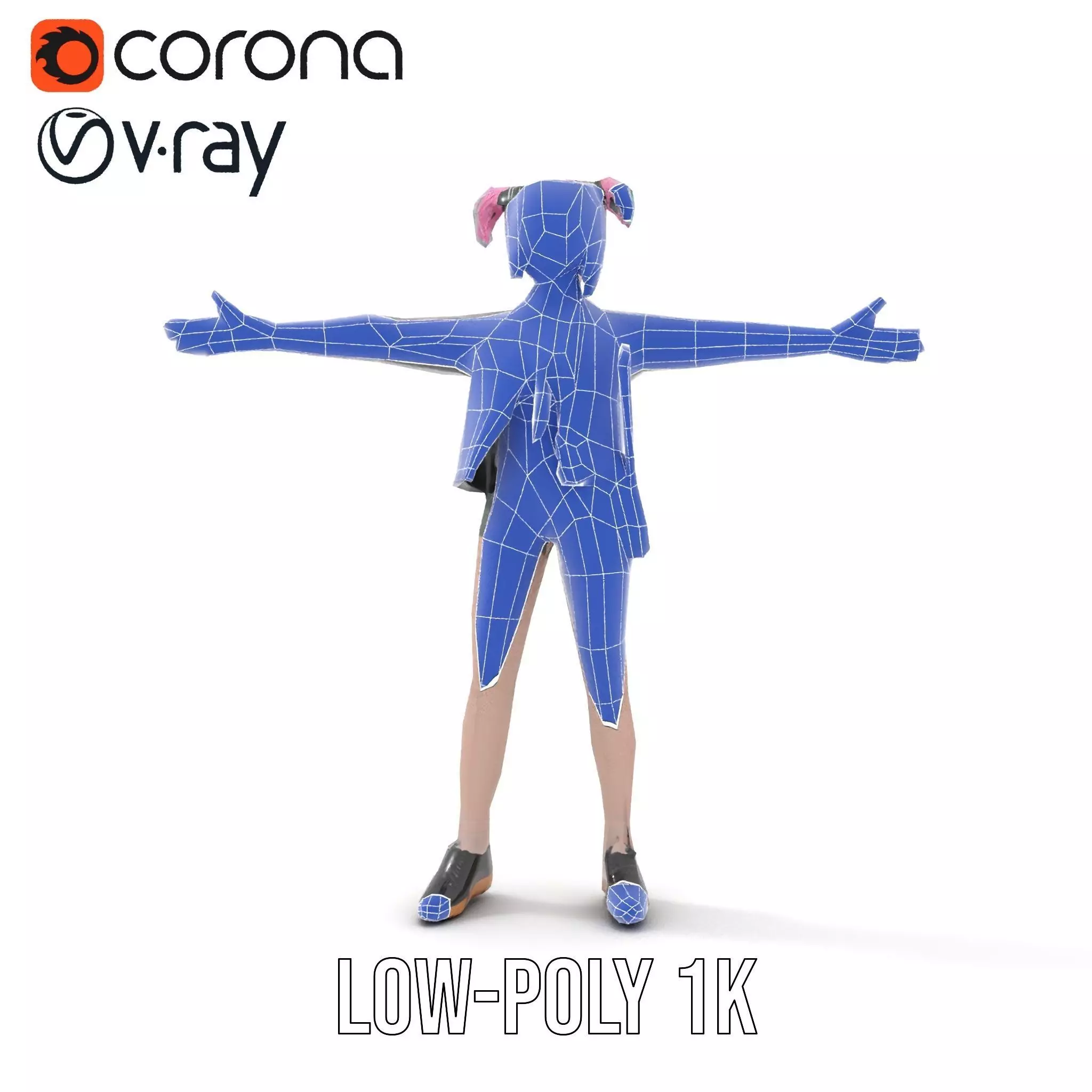 Colorful Anime Character Model Pack with School Uniform Low-poly 3D model_28