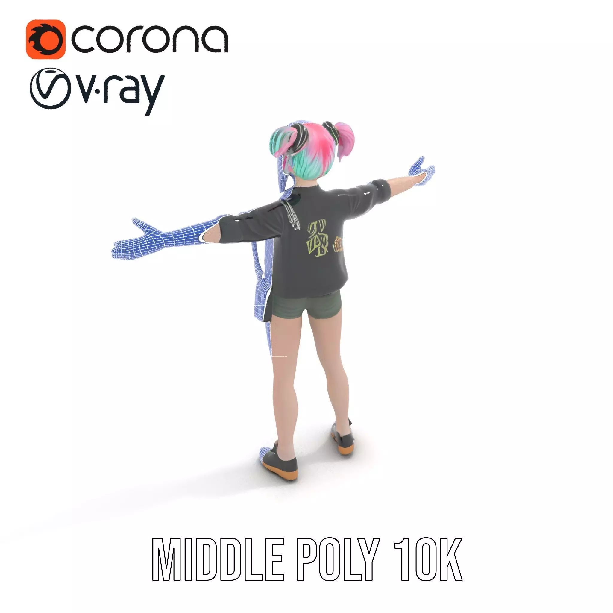 Colorful Anime Character Model Pack with School Uniform Low-poly 3D model_24