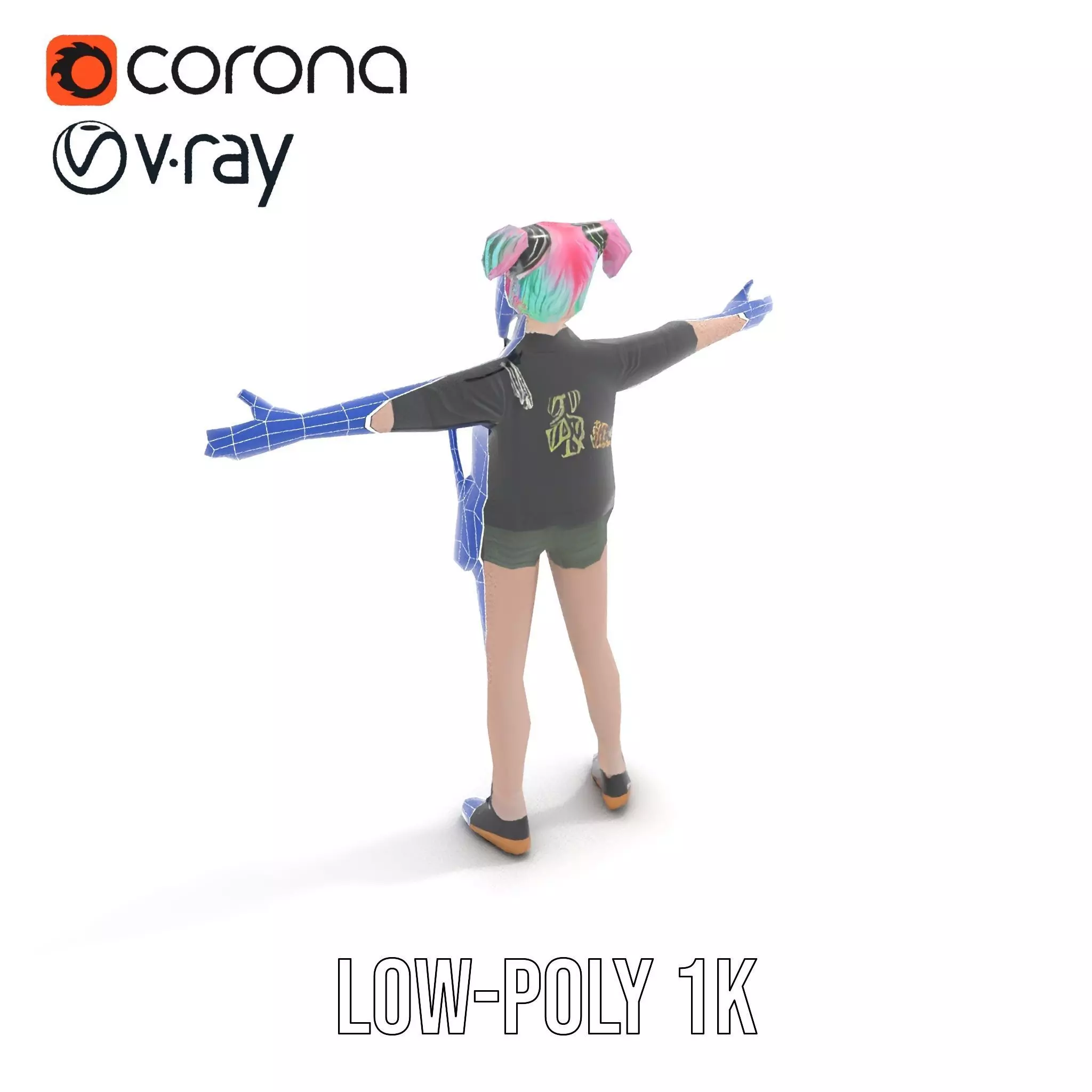 Colorful Anime Character Model Pack with School Uniform Low-poly 3D model_20