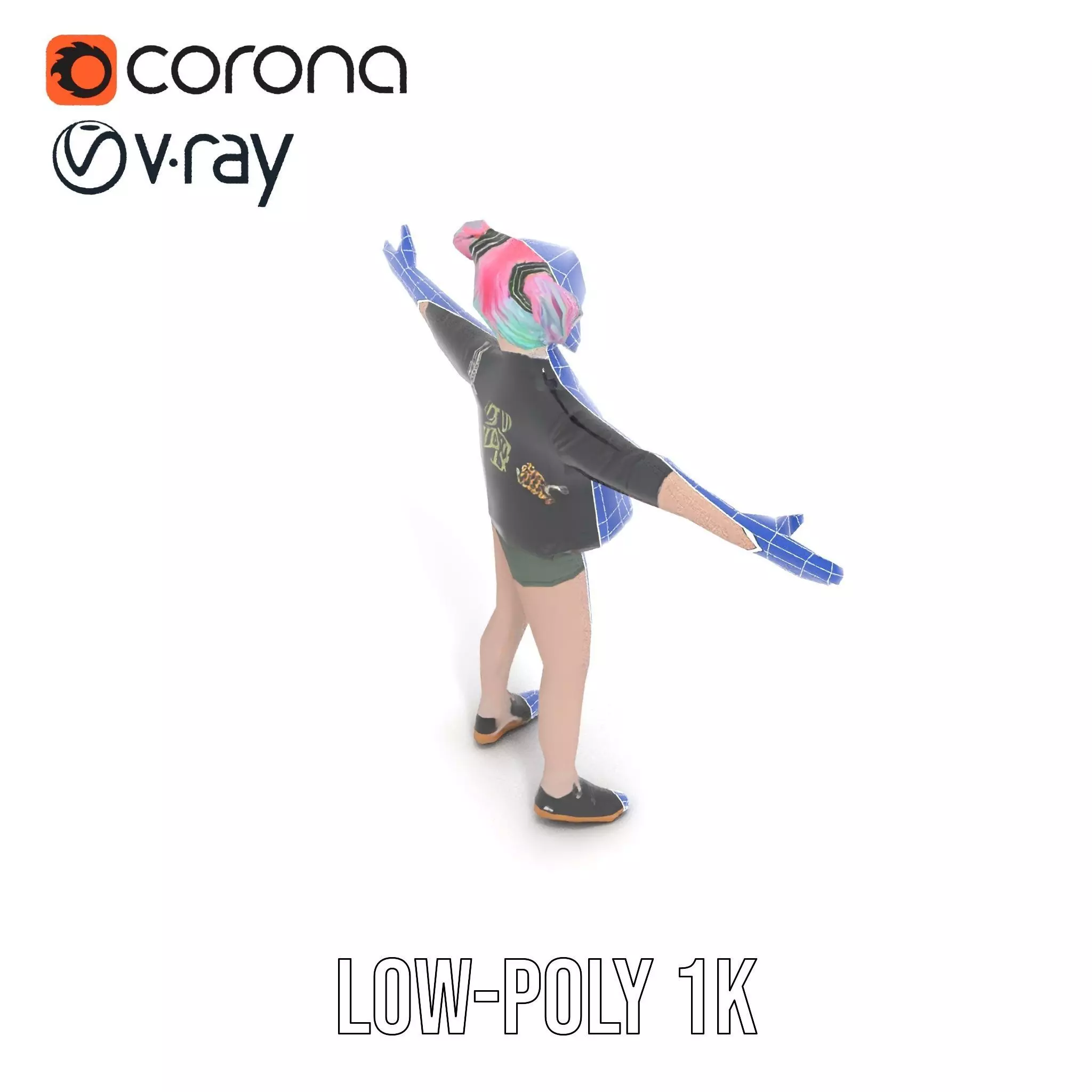 Colorful Anime Character Model Pack with School Uniform Low-poly 3D model_22