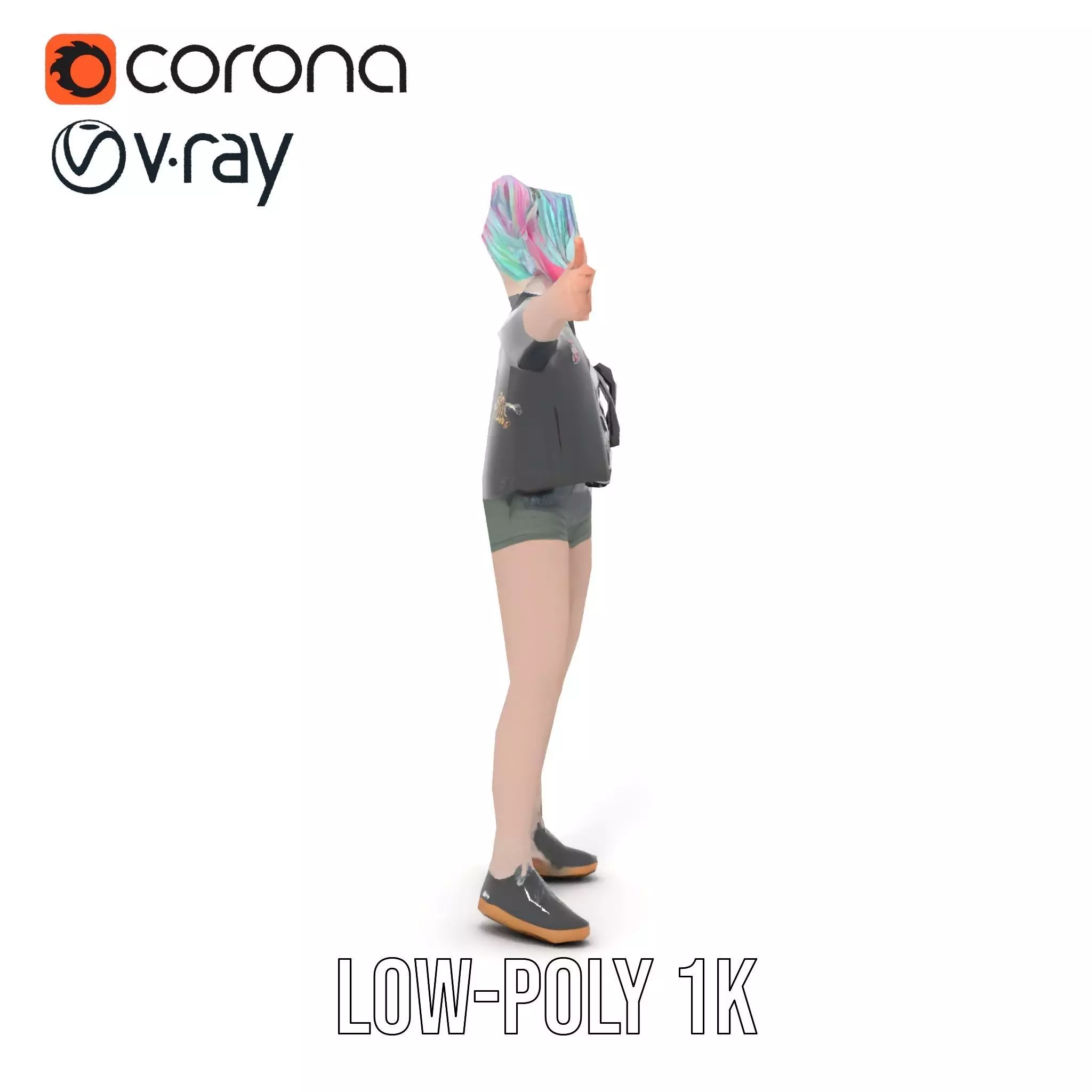 Colorful Anime Character Model Pack with School Uniform Low-poly 3D model_17