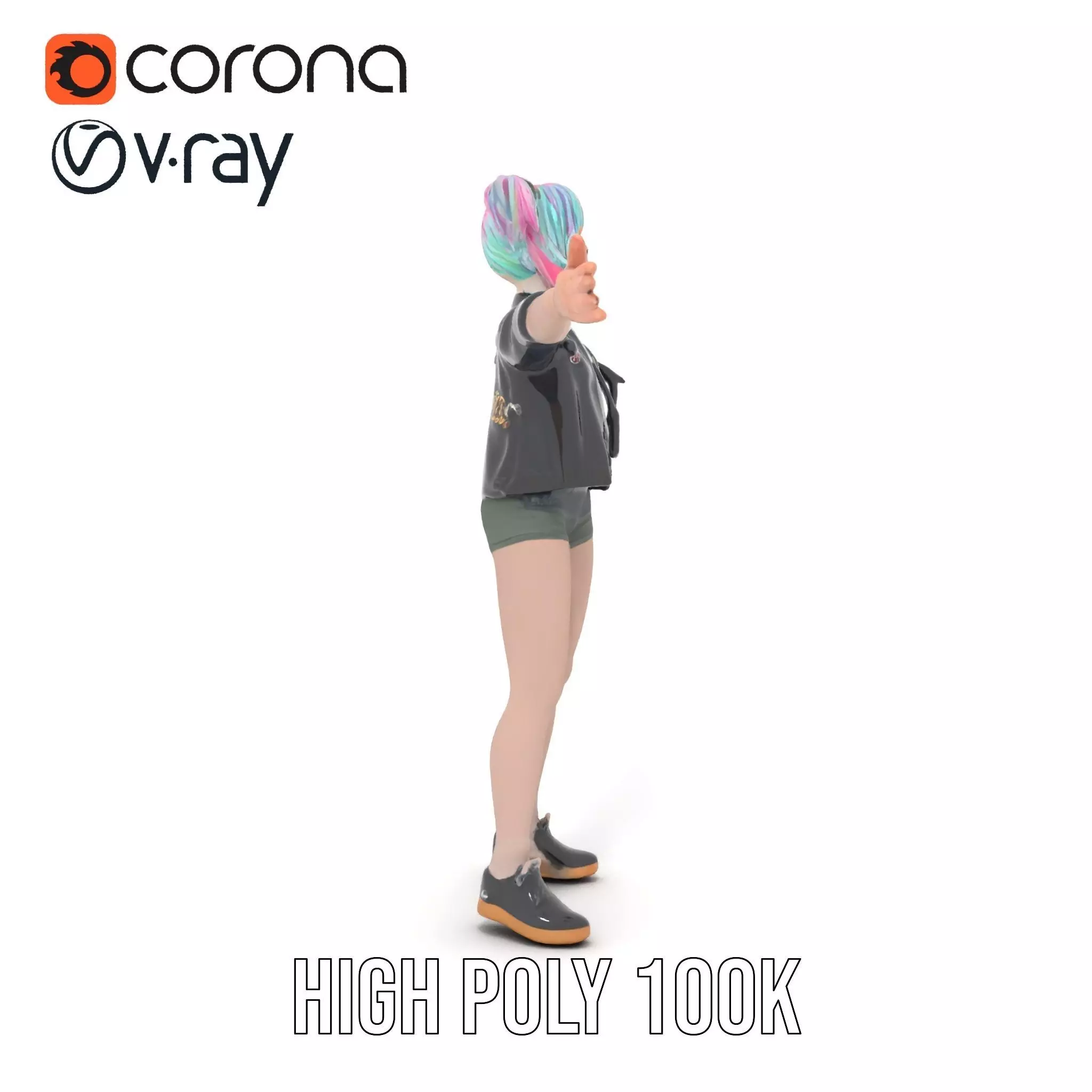 Colorful Anime Character Model Pack with School Uniform Low-poly 3D model_23