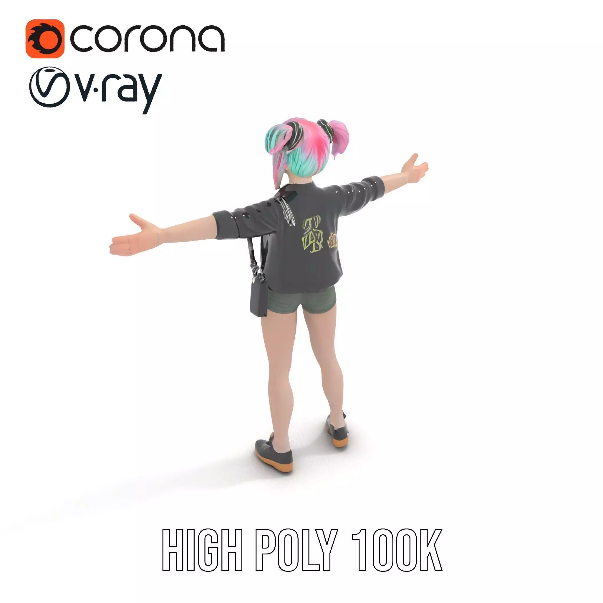 Colorful Anime Character Model Pack with School Uniform Low-poly 3D model_10